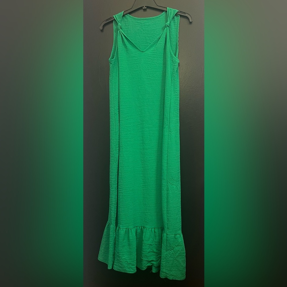 Vibrant Green Maxi Dress Sleeveless Knot-Shoulder